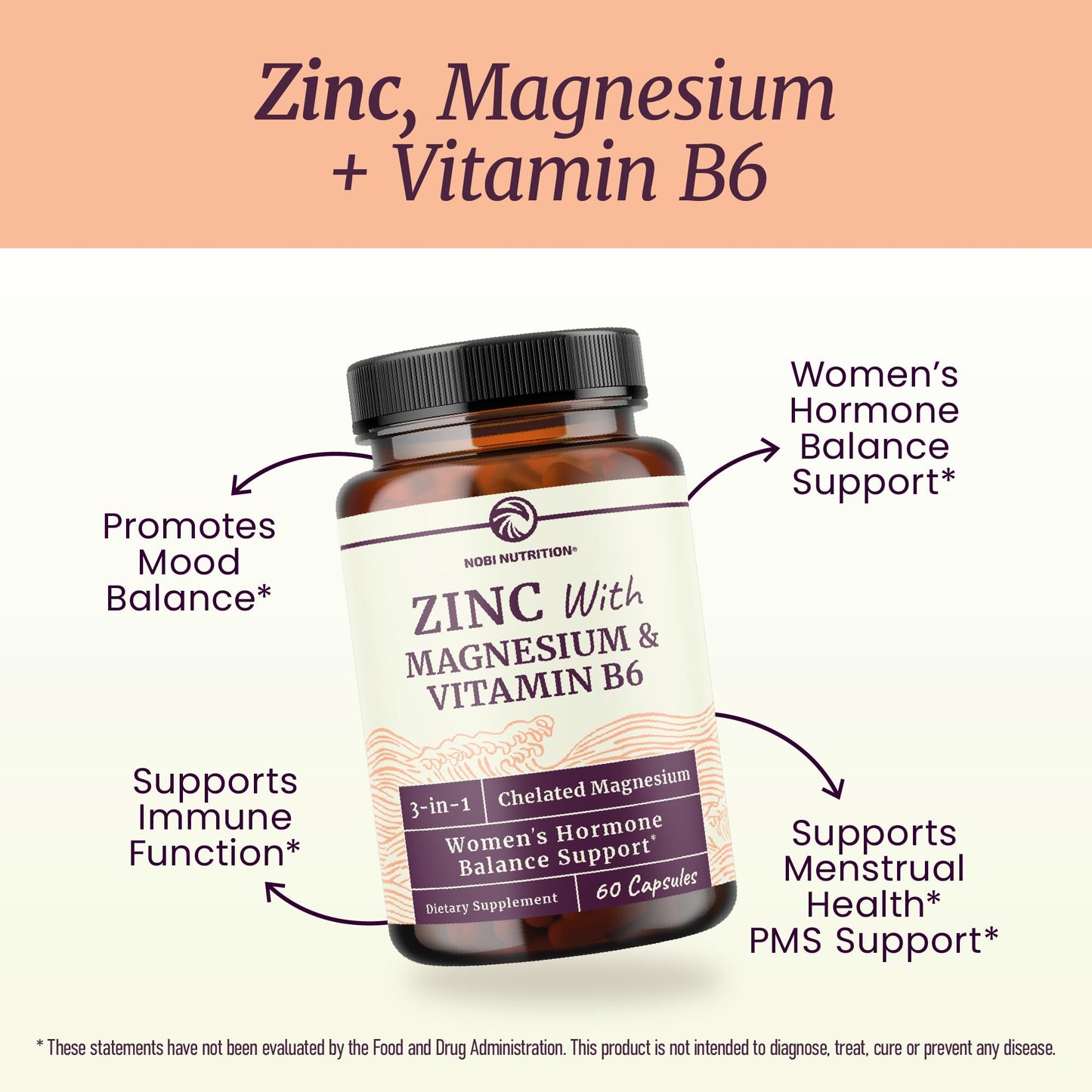 Zinc and Magnesium Supplement with Vitamin B6 | Women’s Hormone Balance, Menstrual Cycle & Immune Support | High Absorption Chelated Magnesium Glycinate with Zinc Picolinate and VIT B6 | 60 Ct - Maple Wellness Supplements