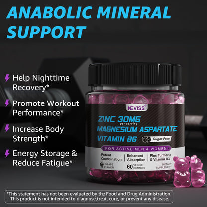 Zinc and Magnesium Supplement, Zinc Magnesium Aspartate Post Workout Gummies for Men Women, with Vitamin B6, B12, D3, Turmeric for Nighttime Recovery, Reduce Fatigue - Maple Wellness Supplements