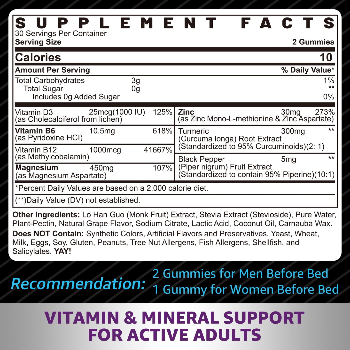 Zinc and Magnesium Supplement, Zinc Magnesium Aspartate Post Workout Gummies for Men Women, with Vitamin B6, B12, D3, Turmeric for Nighttime Recovery, Reduce Fatigue - Maple Wellness Supplements