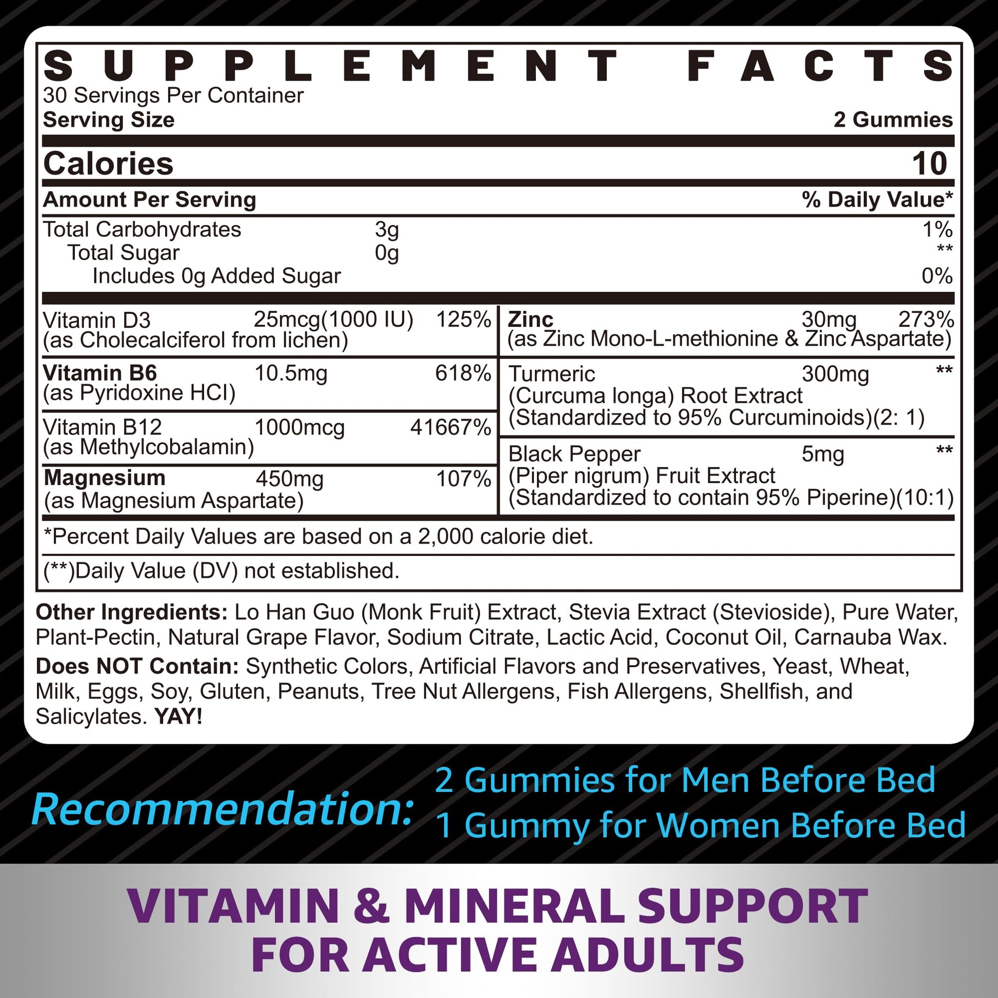 Zinc and Magnesium Supplement, Zinc Magnesium Aspartate Post Workout Gummies for Men Women, with Vitamin B6, B12, D3, Turmeric for Nighttime Recovery, Reduce Fatigue - Maple Wellness Supplements