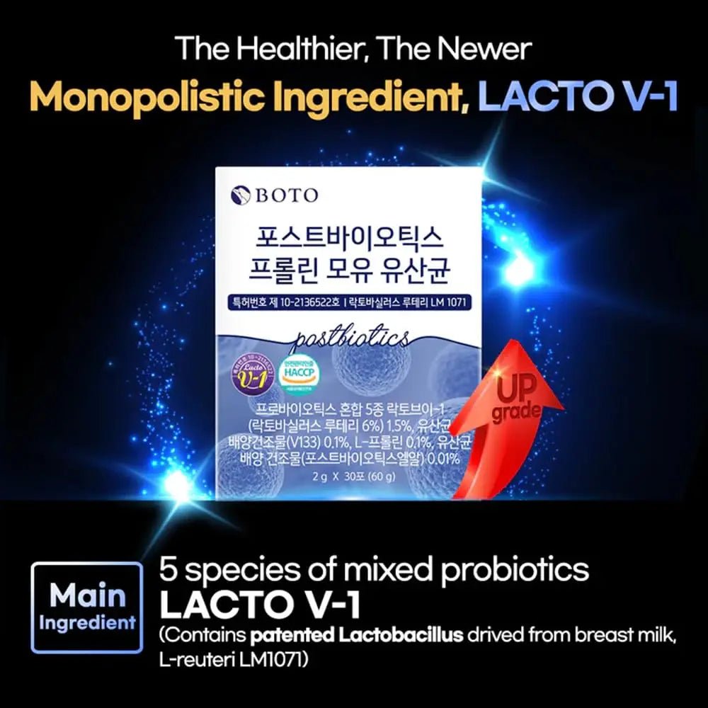 ZIOSTAND BOTO Korean Care it Probiotics Natural Prebiotics Proline Breast Milk Lactobacillus, Colon Cleanse, Immunity Support - 1 Month (30 of Pack, PostBiotics) - Maple Wellness Supplements