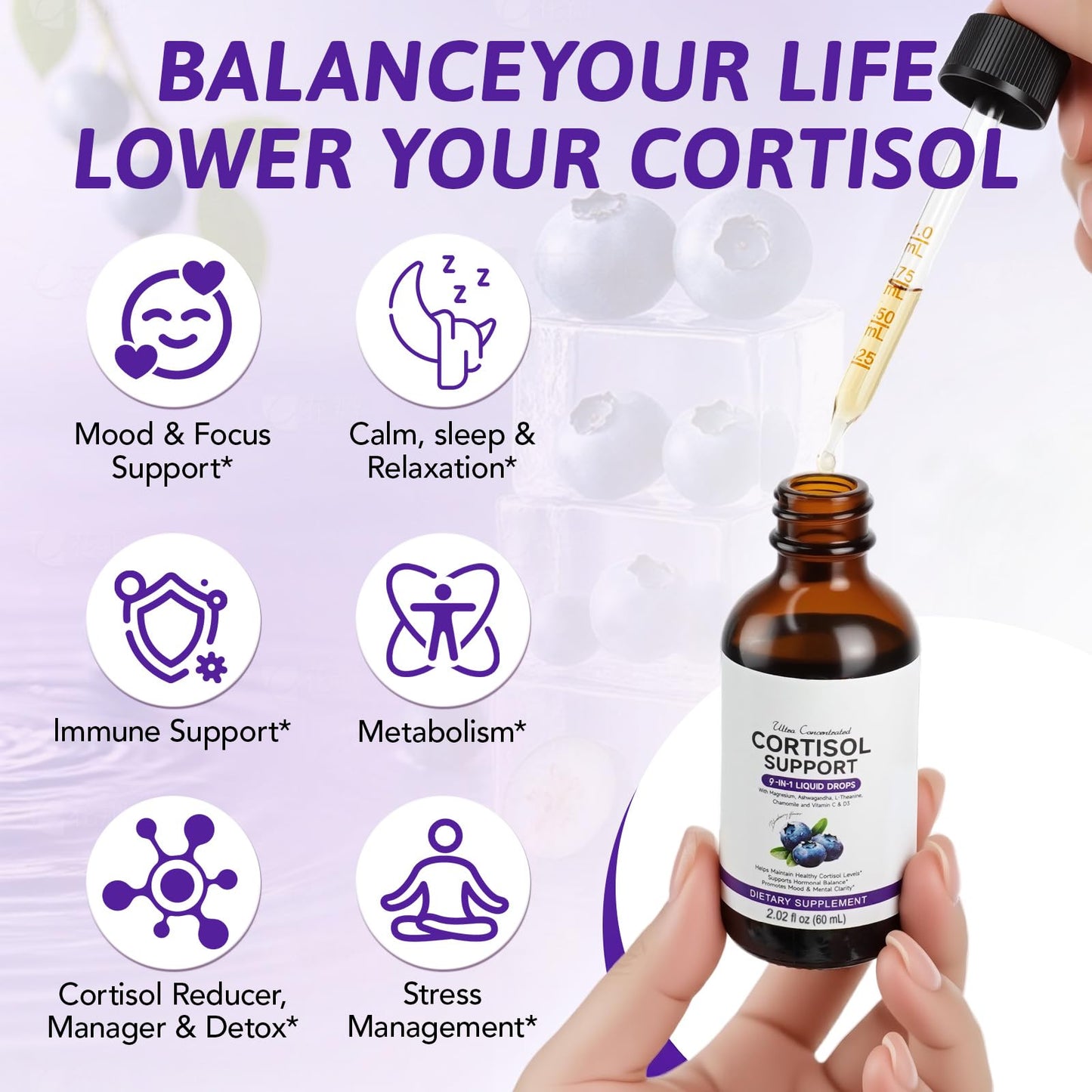 ZIXBMHYJ Cortisol Supplement for Women, Cortisol Support Liquid Drops with Ashwagandha, Magnesium & L-Theanine - Supports Stress Relief, Mood & Relaxation - 2.02 fl oz - Maple Wellness Supplements