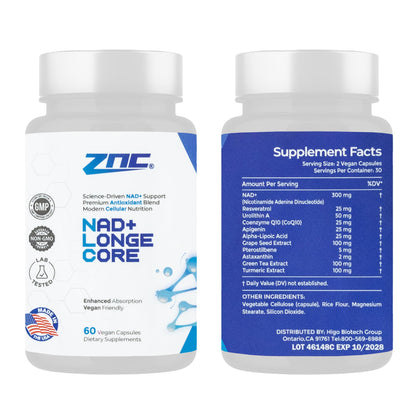 ZNC®10-in-1 NAD+ Supplement with Liposomal NAD, Urolithin A & Resveratrol for Energy & Cellular Repair - 60 Vegan Capsules - Maple Wellness Supplements