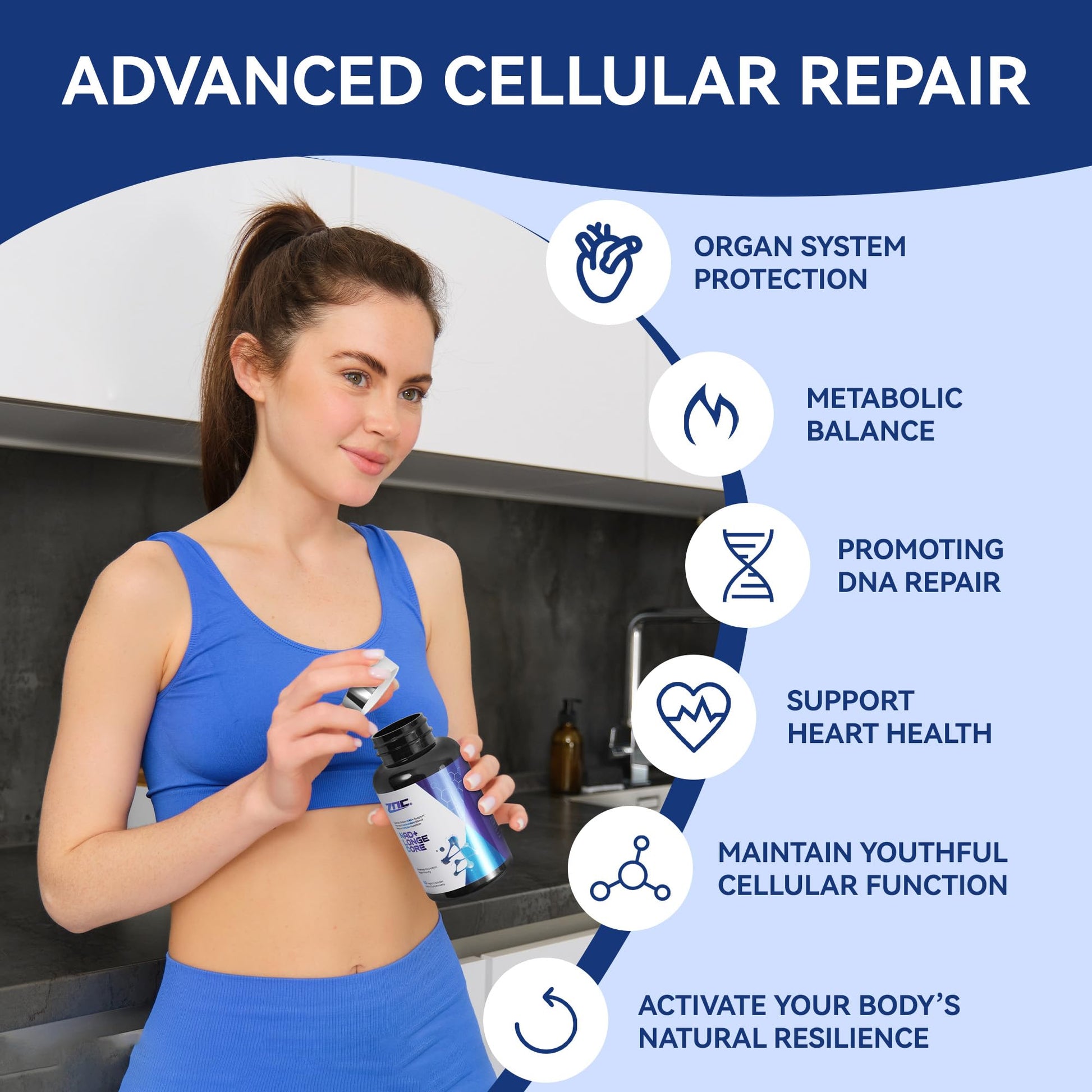 ZNC®10-in-1 NAD+ Supplement with Liposomal NAD, Urolithin A & Resveratrol for Energy & Cellular Repair - 60 Vegan Capsules - Maple Wellness Supplements