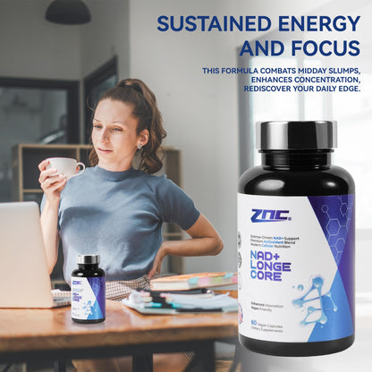 ZNC®10-in-1 NAD+ Supplement with Liposomal NAD, Urolithin A & Resveratrol for Energy & Cellular Repair - 60 Vegan Capsules - Maple Wellness Supplements