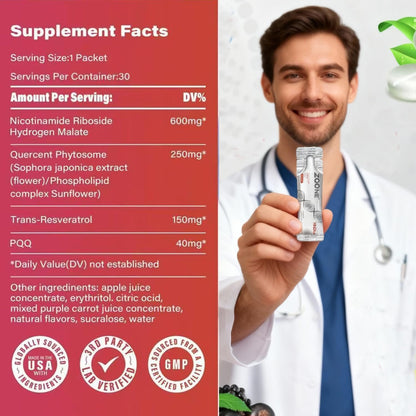 Zoone NAD Resveratrol Supplement, NAD+ Liquid Supplement 1000mg, with Nicotinamide Riboside, Resveratrol & PQQ, NAD Supplements for Men & Women, Healthy Aging & Boosts Cellular Energy – 30 Packs - Maple Wellness Supplements
