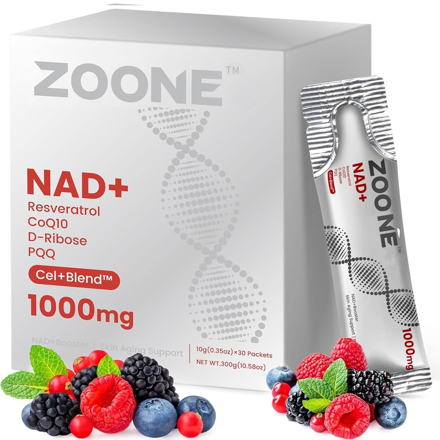 Zoone NAD Resveratrol Supplement, NAD+ Liquid Supplement 1000mg, with Nicotinamide Riboside, Resveratrol & PQQ, NAD Supplements for Men & Women, Healthy Aging & Boosts Cellular Energy – 30 Packs - Maple Wellness Supplements