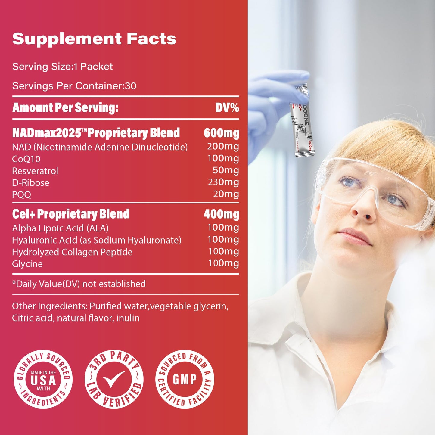 zooone NAD+ 1000mg Liquid Packets Supplement - Premium Nicotinamide Riboside & Resveratrol for Cellular Energy - Maple Wellness Supplements