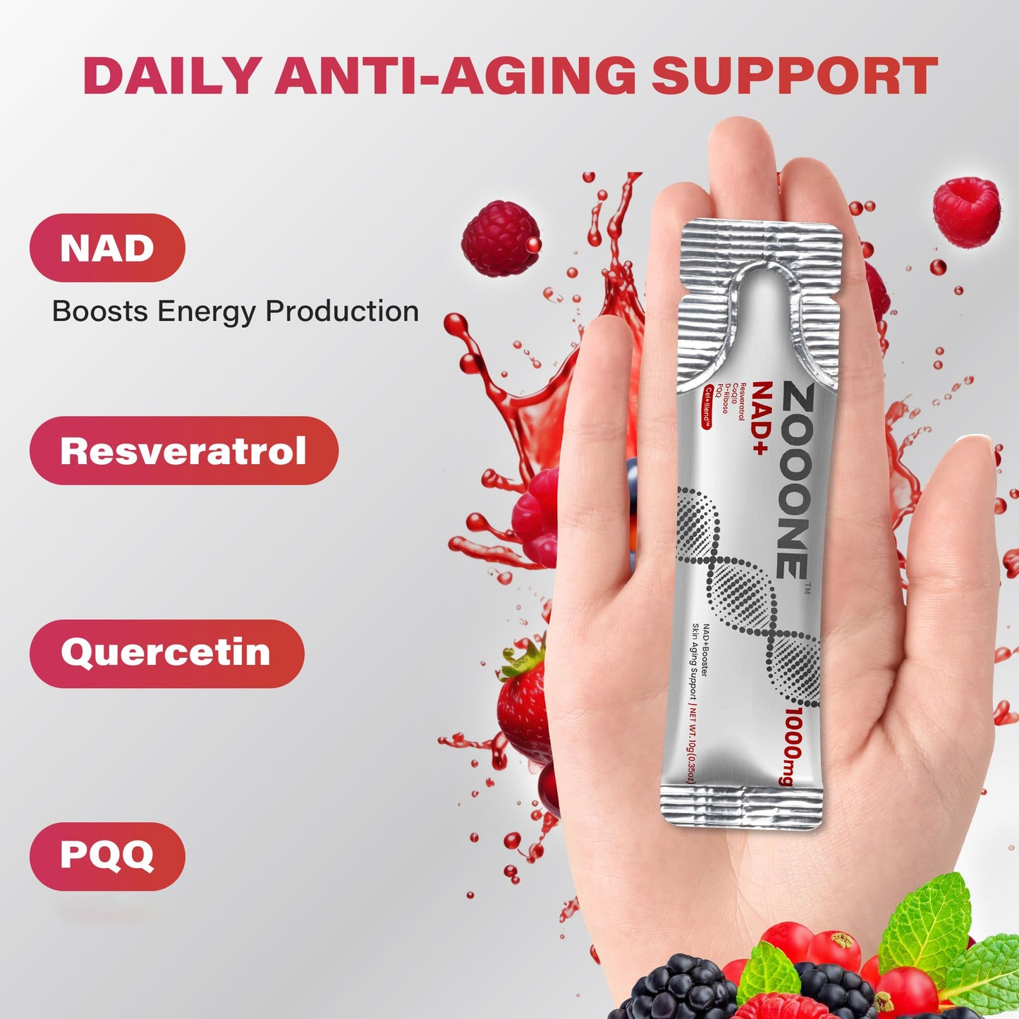 zooone NAD+ 1000mg Liquid Packets Supplement - Premium Nicotinamide Riboside & Resveratrol for Cellular Energy - Maple Wellness Supplements