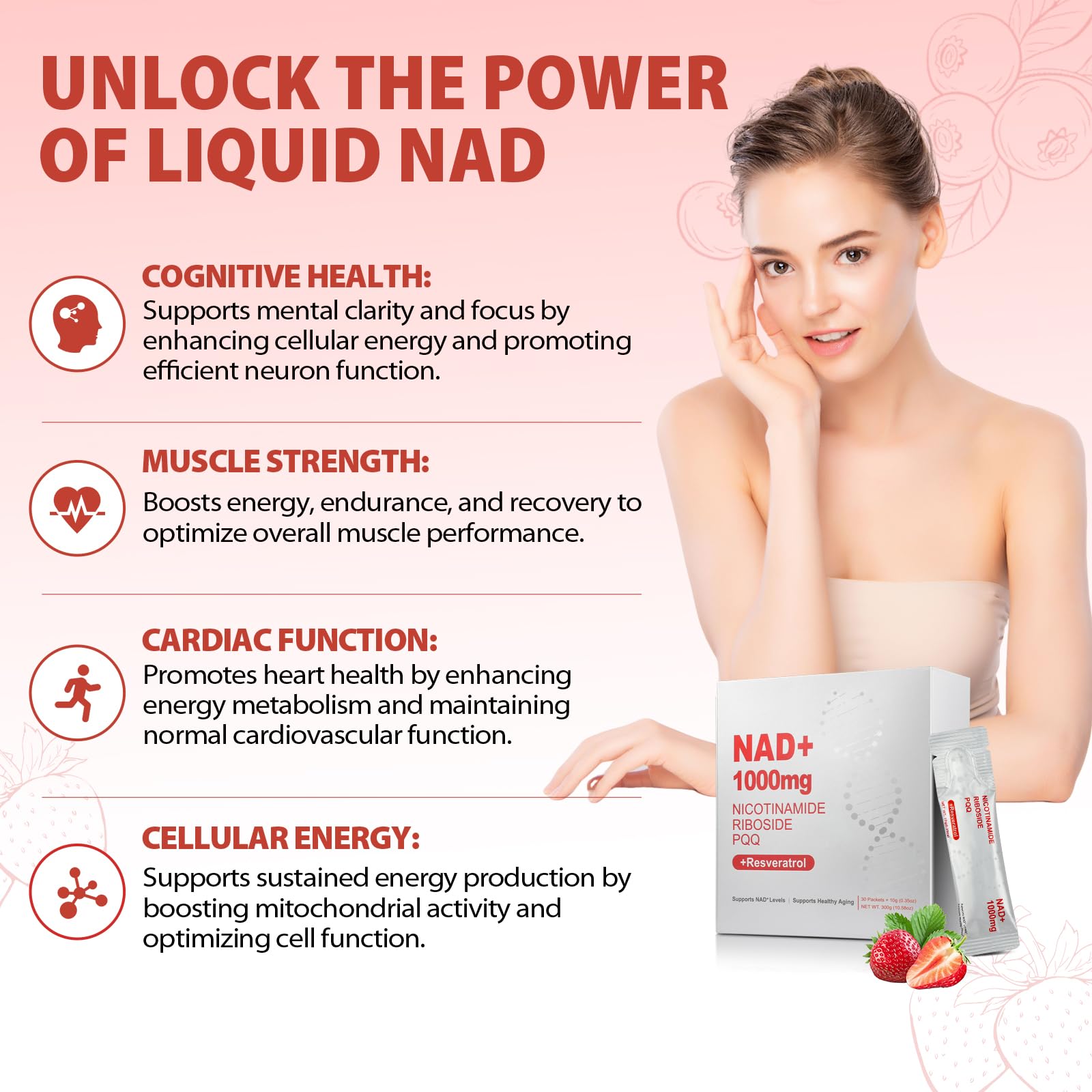 ZOROAHER 1000mg High-Potency NAD+ Liquid Supplement, Nicotinamide Riboside & Resveratrol with PQQ, Boosts Cellular Energy, Focus & Healthy Aging - 1 Pc - Maple Wellness Supplements