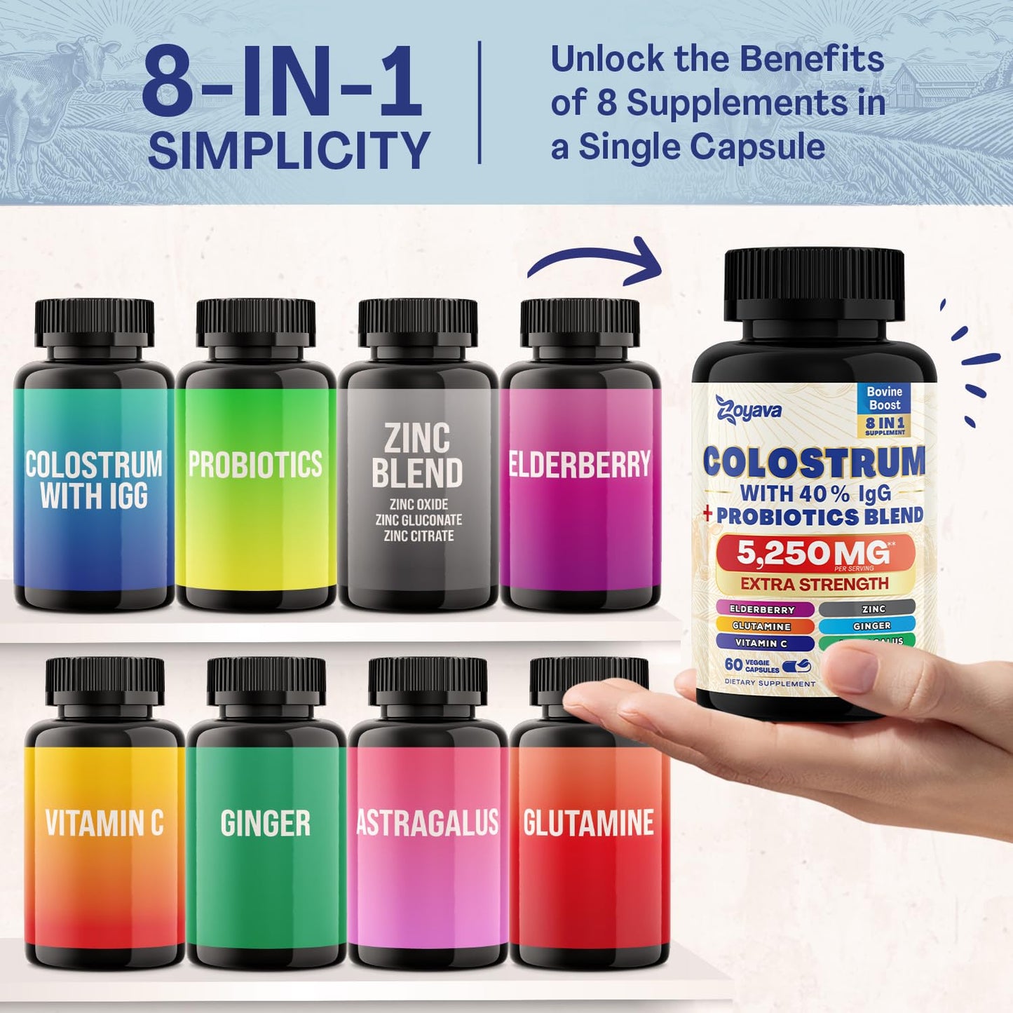 Zoyava Sea Moss 16-in-1 Blend 19,445 MG (60 Caps) and Colostrum 8-in-1 5,250 MG - Maple Wellness Supplements