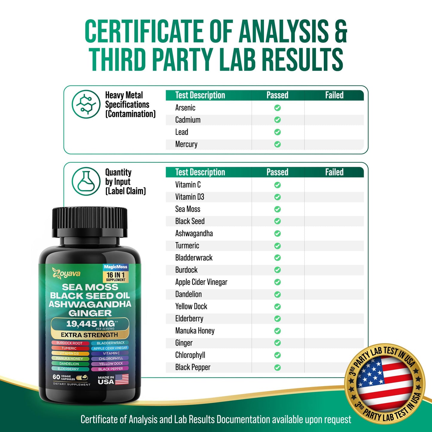 Zoyava Sea Moss 16-in-1 Blend 19,445 MG (60 Caps) and Colostrum 8-in-1 5,250 MG - Maple Wellness Supplements