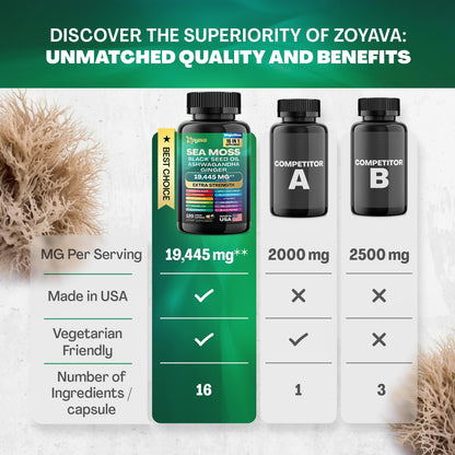 Zoyava Sea Moss 7000mg Black Seed Oil 4000mg Ashwagandha 2000mg Turmeric - Maple Wellness Supplements