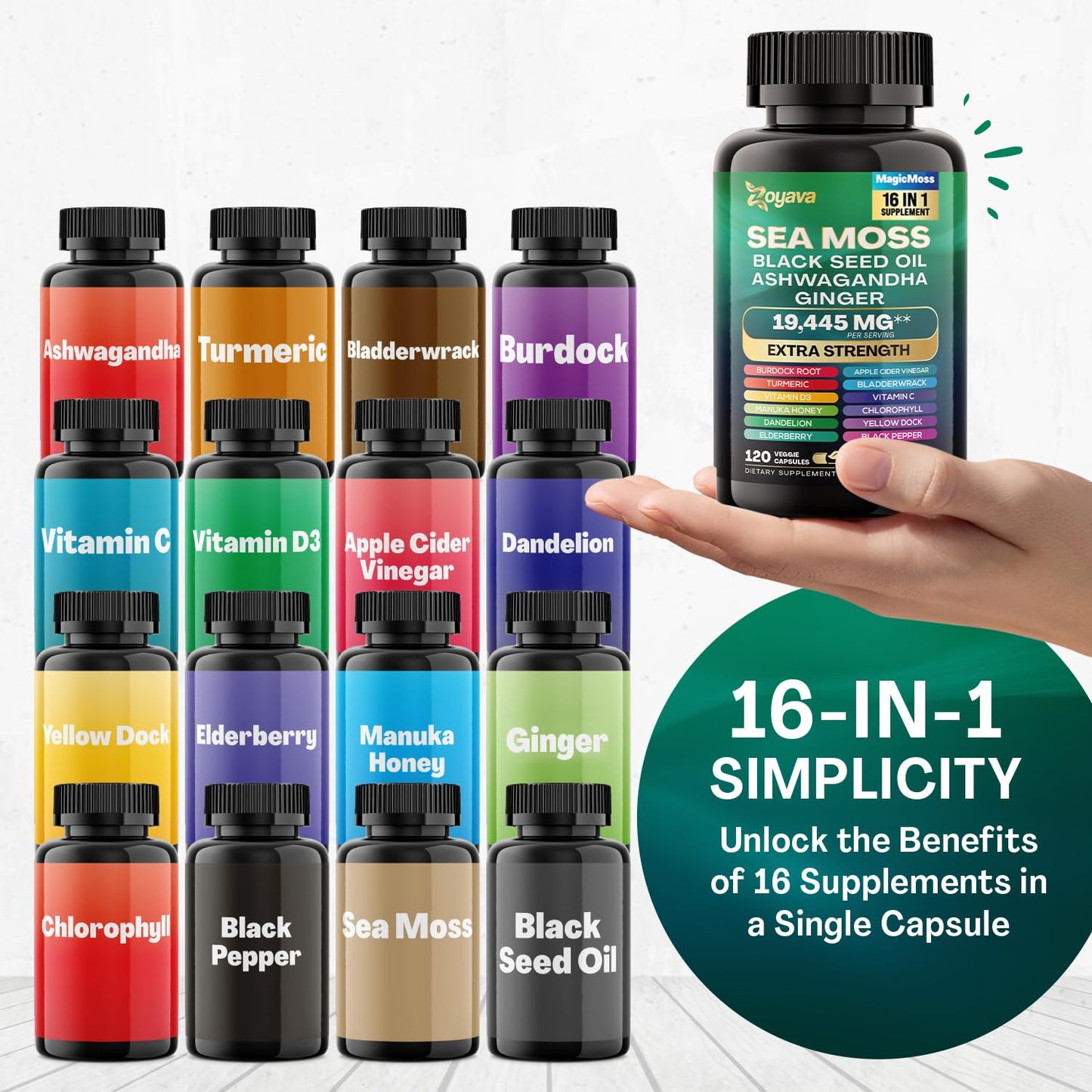 Zoyava Sea Moss 7000mg Black Seed Oil 4000mg Ashwagandha 2000mg Turmeric - Maple Wellness Supplements