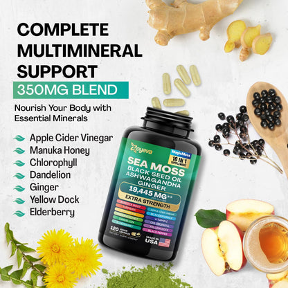 Zoyava Sea Moss 7000mg Black Seed Oil 4000mg Ashwagandha 2000mg Turmeric - Maple Wellness Supplements