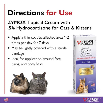 Zymox Cat & Kitten Topical Cream w/ .5% hydrocortisone - 1 oz. Tube - Maple Wellness Supplements