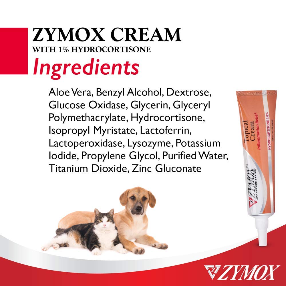 Zymox Veterinarian Strength Topical Cream with 1% Hydrocortisone for Dogs and Cats, 1oz - Maple Wellness Supplements