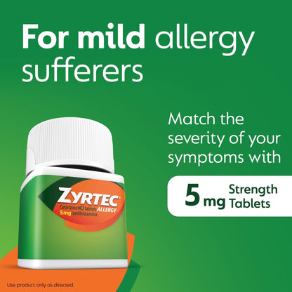 Zyrtec 24 Hour Allergy Relief Tablets, Indoor & Outdoor Allergy Medicine for Adults with 5 mg Cetirizine Hydrochloride, Relief of Runny Nose, Sneezing, Itchy Eyes, Plus Dust, Mold & Pet Dander, 35 ct - Maple Wellness Supplements