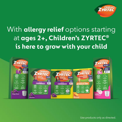 Zyrtec Children's Dye-Free Chewables for 24 Hour Allergy Relief, 10 mg Cetirizine Hydrochloride Antihistamine Tablets, Kids Allergy Medicine Relieves Sneezing & Itchy Throat, Grape, 48 ct - Maple Wellness Supplements