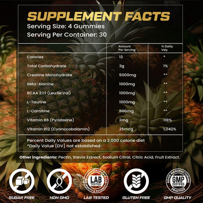 ZyterX Creatine Monohydrate Gummies for Men & Women, 9000MG Creatine Gummies Sugar Free with L-Taurine, BCAA 2:1, B12 B6 for Boost Strength, Focus & Endurance, - Maple Wellness Supplements