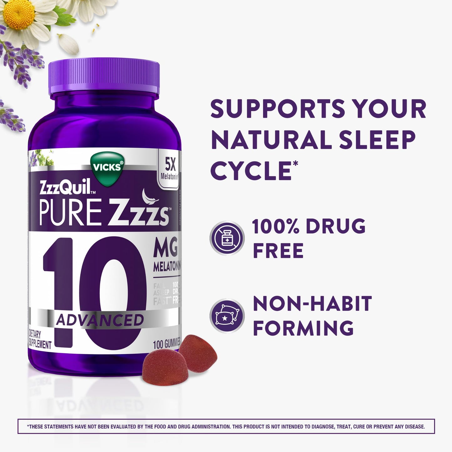 ZzzQuil Pure Zzzs Advanced Melatonin Gummies, Melatonin 10mg, Sleep Aid, with Chamomile & Lavender, Melatonin Sleep Gummies, Sleep Aids for Adults - Maple Wellness Supplements