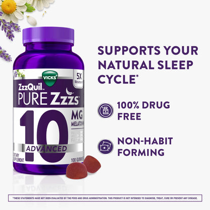 ZzzQuil Pure Zzzs Advanced Melatonin Gummies, Melatonin 10mg, Sleep Aid, with Chamomile & Lavender, Melatonin Sleep Gummies, Sleep Aids for Adults - Maple Wellness Supplements