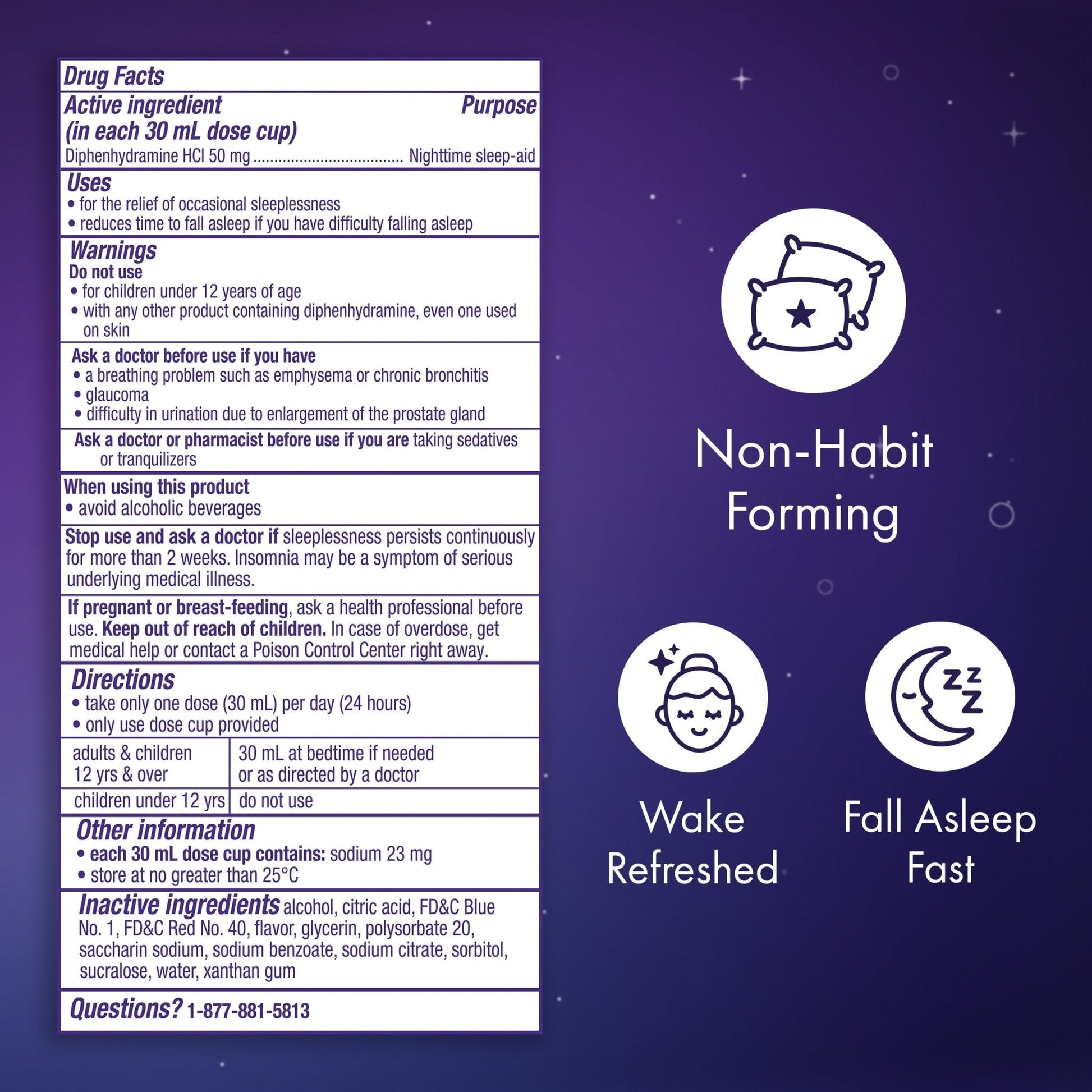 ZzzQuil, Sleep Aid, Nighttime Sleep Aid Liquid, 50 mg Diphenhydramine HCl, Fall Asleep Fast, Non-Habit Forming, Warming Berry Flavor, 12 FL OZ - Maple Wellness Supplements