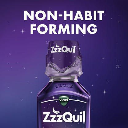 ZzzQuil, Sleep Aid, Nighttime Sleep Aid Liquid, 50 mg Diphenhydramine HCl, Fall Asleep Fast, Non-Habit Forming, Warming Berry Flavor, 12 FL OZ - Maple Wellness Supplements