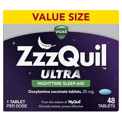 ZzzQuil ULTRA, Sleep Aid, Doxylamine Succinate 25mg, Sleep Aids for Adults, Nighttime Sleep Aid, 48 Tablets - Maple Wellness Supplements